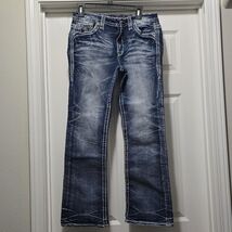 Rock Revival Jeans PEACOAT Mid Rise Boot Rhinestones Metallic Stitch Wom... - $66.95