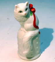 Thimble Souvenir white cat red bow porcelain feline - $26.01