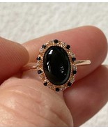Customized 18K Solid Rose Gold Natural Icy Black Jadeite Jade Ring Class... - $348.00+
