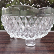 Vintage Elegant Clear Cut Glass Crystal 3 Footed Heavy Bowl Diamond Pattern - £9.88 GBP
