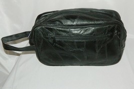 Embassy Cosmetic Shave Travel Toiletries Case Black Patched Leather Vintage - $18.67