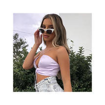  Sexy Peekaboo Crop Top   Cut Out Cross Tie - Sleeveless - Lavender - $18.70