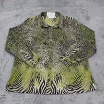 Susan Graver Shirt Womens 12 Green Long Sleeve Spread Animal Print Button Up - £15.55 GBP