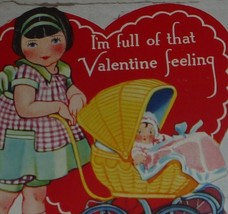 Cute Girl in Checks With Doll in a Stroller Vintage Carrington Valentine... - £2.50 GBP