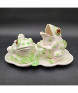 Vintage 1970s J.S. N.Y. Ceramic Green White Frog Sugar &amp; Creamer Lily Pa... - $33.90 CAD