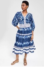 Inc International Concepts Cotton Printed 3/4-Sleeve Midi Dress Aqua Size Large - £25.93 GBP