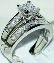 Bridal Wedding Ring Set 3.50Ct Princess Cut Diamond 14k White Gold Finish Size 9 - £131.57 GBP