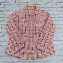 Croft and Barrow Shirt Womens Small Pink Plaid Long Sleeve Seersucker Roll Tab - £14.34 GBP