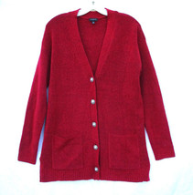 Talbots Heathered Red Cardigan Sweater with Pockets Sparkle Buttons Wome... - £34.09 GBP