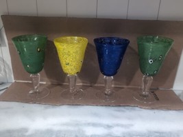 Hand Blown Art Glass Bubble Stemware Goblets, Tulip Design, 8&quot; Tall, Set... - £38.66 GBP