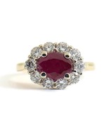Authenticity Guarantee 
Oval Red Ruby Diamond Halo Statement Ring 18K Ye... - £2,198.62 GBP