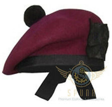 Scottish Maroon Tam O Shanter Hat Military Bonnet Beret Balmoral Scott&#39;s Cap - £38.75 GBP