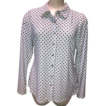 Tommy Hilfiger Women&#39;s M Long Sleeve Collared Button Front Top White Polka Dot - £18.67 GBP