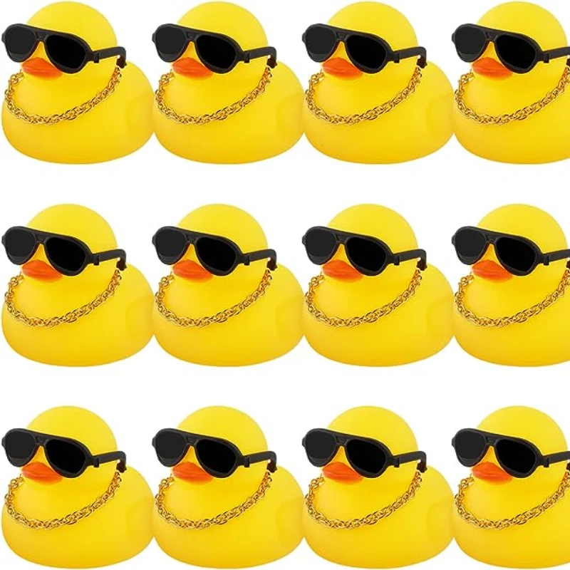 18 Pcs Mini Rubber Ducks Baby Shower Tiny Rubber Ducks Bulk Sunglasses and Gold - £16.78 GBP
