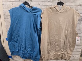 2 Champion Hoodie L Blue Tan Sweatshirt Sleeveless Pocket Pullover Light... - €26,24 EUR