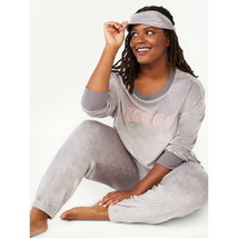 Joyspun Women&#39;s Velour Pajama Sleep Set with Eye Mask, 3-Piece, Size S (4-6) - £25.73 GBP