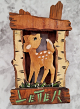 Wood Baby Fawn Deer Letter Holder Hanging Chain Vintage Circa 1950s - 60... - $24.74