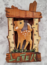 Wood Baby Fawn Deer Letter Holder Hanging Chain Vintage Circa 1950s - 60s Kitsch - £19.54 GBP