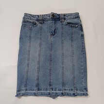 One 5 One MS239752 Women's Blue Pencil Stretch Denim Frayed Skirt Pockets Size S image 13