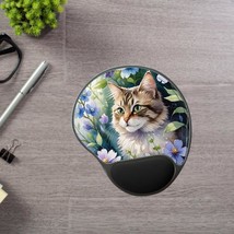 Floral Cat Mouse Pad with Wrist Rest, Cute Cat Lover&#39;s Gift, Ergonomic D... - $30.00