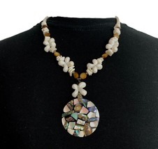 Mother of Pearl Pendant Abalone Shell Necklace Tropical Beachy Wedding 20.5&quot; - £15.03 GBP