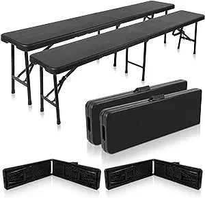 2 Pcs Black Folding Bench Plastic Folding Portable Bench Seat 6 Feet Fol... - $229.99