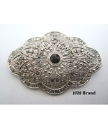 1928 Brand Brooch Pin Victorian Art Deco Marcasite Silver Tone Setting V... - $22.95