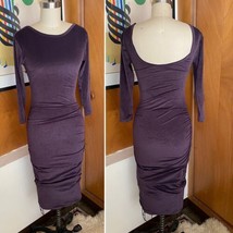James Perse Purple Velvet Dress Sz 0 Rutched body con boat neck open bac... - $84.15