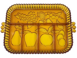 Vtg Golden Amber Indiana Glass Serving Tray Divided Fruit Relish Dish Platter  - £13.04 GBP