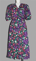 VTG Double Breasted Elastic Waist Purple Roses Floral Lightweight Dress ... - $26.99