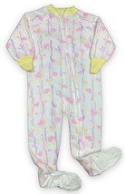 Vtg 80s Kent Sleep &#39;n Play Pink Yellow Hearts Fleece Zip Footed Pajamas Sz 4T - £10.59 GBP