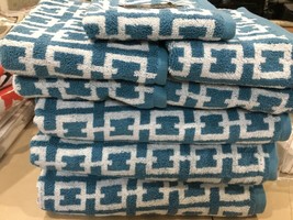 Max Studio Home Patterned 8pc Bath Hand,Wash Towel Set WHITE/BLUE Nwt Beautiful - £124.04 GBP