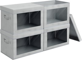 Dimj Storage Bins With Lids, Fabric Storage Bin For Closet, Set Of 4, Grey - £33.74 GBP