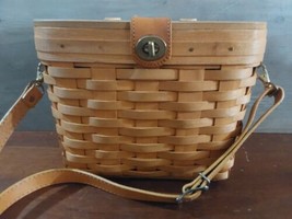 Longaberger Vintage Basket Purse w/ Liner &amp; Protector &amp; Leather Strap Woven 1997 - £46.07 GBP