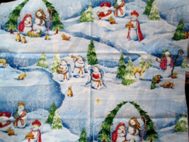 Fabric Red Rooster &quot;O&#39; Snowy Night&quot; Quilter&#39;s 21&quot;x20&quot; Panel Nativity Snowmen $8 - $8.00