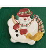 Fitz &amp; Floyd Plaid Christmas Snowman Canape Holiday Serving Plate.. - $15.88