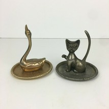 2 Vtg Gilt Silver Plated Siamese Cat Swan Ring Holder Dish Jewelry Decor... - $18.69