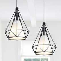 Farmhouse Black Light Fixtures with White Fabric Shade 2 Pack Metal Dimmable - £72.45 GBP