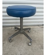 mcm Vtg metal Swivel rolling blue vinyl stool modecraft - $178.19