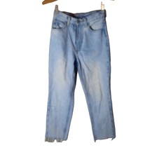 J Galt Size S Straight Leg Jeans Pants High Rise Raw Hem Acid Wash Blue - £7.99 GBP
