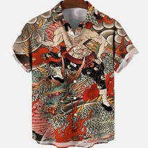 Japanese And Red Dragon Colorful Digital Printed Men&#39;s Button Up Shirt Tops - £8.15 GBP+
