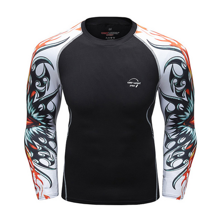 High Quality Men Print Long Sleeve Running Fitness Gym Yoga Boxing Sport... - $9.98