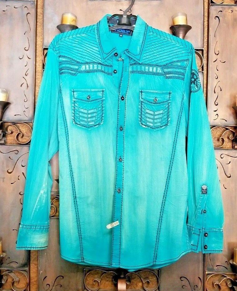  Roar Teal Signature Long  Sleeve Button Up Shirt Size Medium - $90.25