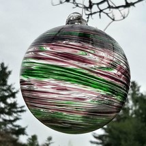 Hanging Glass Ball 4&quot; Diameter Purple &amp; Green Swirls (1) HB39-3 - $15.15