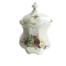 Vintage German Bavarian China Porcelain Ribbed 7&quot; Biscuit Jar with Lid Floral  - £34.56 GBP