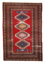 Handmade vintage Uzbek Bukhara rug 4.2&#39; x 6.5&#39; (128cm x 199cm) 1960s - 1... - $15,599.46 MXN