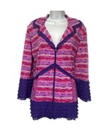 papike pink Purple stripe knit Kauai ruffle full zip cardigan sweater Si... - $39.26