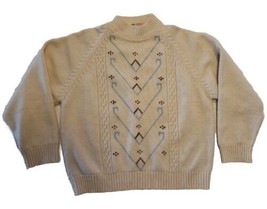 Vtg 40s 50s Ski Sweater Wool Cable Knit Pullover Italy Mens XS Ivory Embroidered - £62.78 GBP