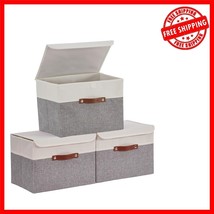Large Rectangular Fabric Storage Baskets with Lid - Multi-Purpose &amp; Stac... - $907.99 MXN