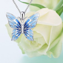 925 Sterling Silver Blue Butterfly Pendant Necklace 2020 Fine Jewelry Ladies Ani - £28.60 GBP